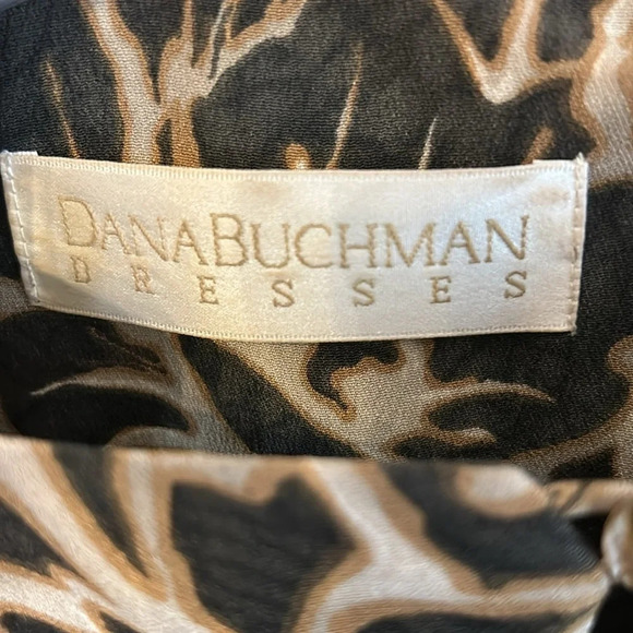 Dana Buchman Dresses Women’s (8) 100% Silk Vintage Olive Green Keyhole Floral - Picture 4 of 12